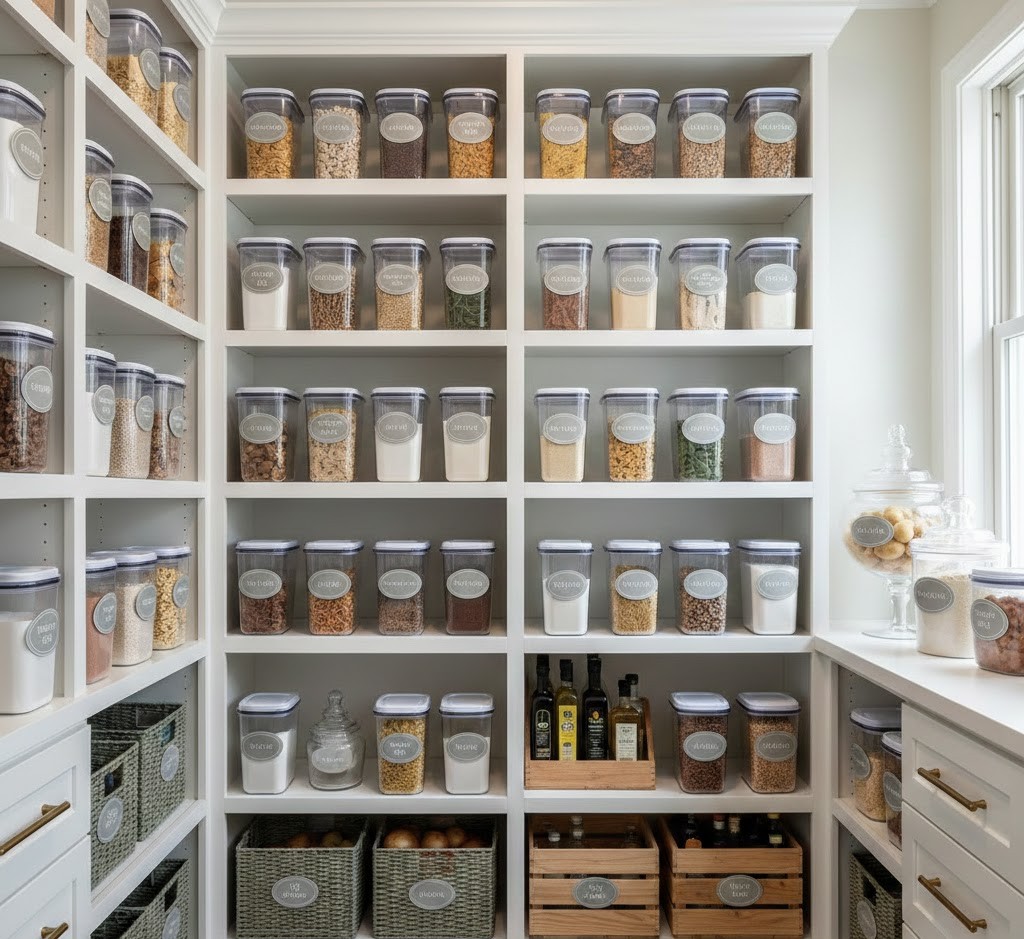 Organized pantry shelves